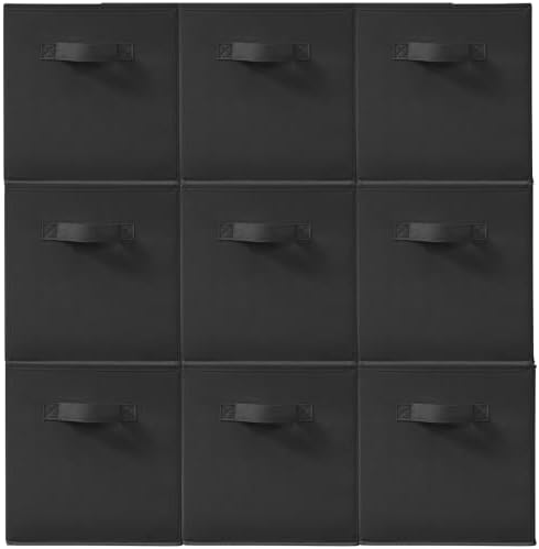 11 Inch Fabric Storage Cubes, Sturdy Foldable Storage Bins, Heavy Duty Cube Organizer for Clothes, Blankets, Shelves, Closets, Bedroom, Living Room, Black, 9 Pack by Unknown