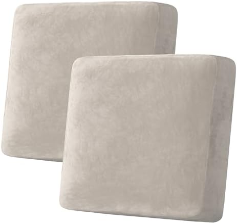 H.VERSAILTEX Velvet Stretch Couch Cushion Cover Plush Cushion Slipcover for Chair Loveseat Sofa Cushion Furniture Protector Seat Cushion Sofa Cover (2 Piece Large Sofa Cushion Covers, French Oak) by HVERSAILTEX
