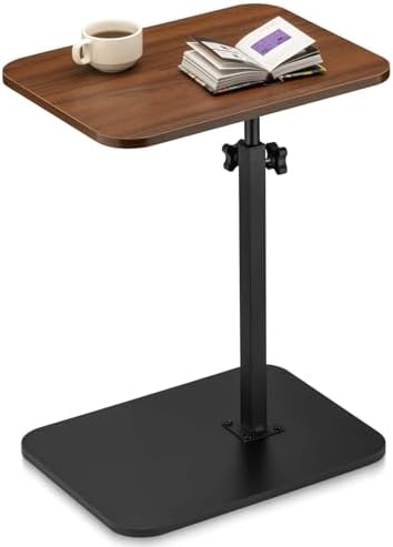 ZEAPTAC C-Shaped Side Table, 360° Swivel Height Adjustable, Lightweight Portable TV Tray Snack End Table for Couch Sofa Bed Small Spaces-Walnut by ZEAPTAC