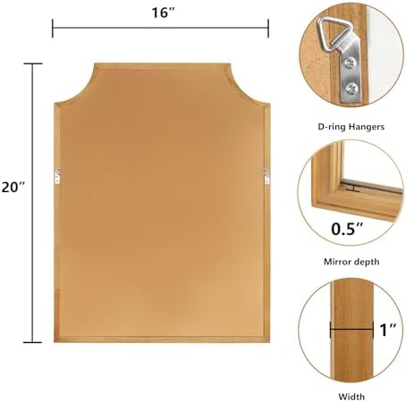 WallBeyond Scalloped Wood Mirror for Wall Decor 16x20 Inch Small Bathroom Vanity Rectangle Mirror for Hallway Bedroom Living Room(Natural) - Image 6