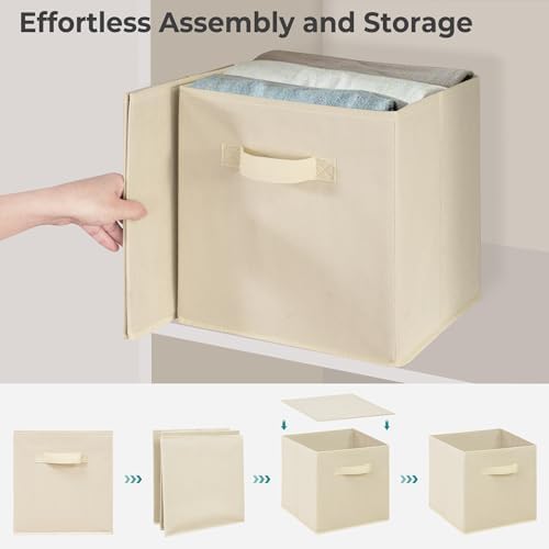 11 Inch Fabric Storage Cubes, Sturdy Foldable Storage Bins, Heavy Duty Cube Organizer for Clothes, Blankets, Shelves, Closets, Bedroom, Living Room, Beige, 4 Pack - Image 4