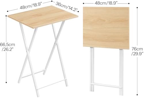 HOOBRO Folding TV Tray Tables, Set of 4 TV Trays with Storage Rack, Industrial Side Table for Eating at Couch, Foldable Snack Table for Small Space, Easy Assembly, Natural and White, WN50BZ01 - Image 3