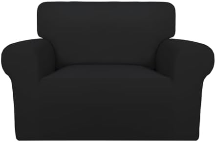 PureFit Super Stretch Sofa Slipcover – Spandex Non Slip Soft Couch Sofa Cover, Washable Furniture Protector with Non Skid Foam and Elastic Bottom for Kids, Pets (Oversized, Black) by PureFit