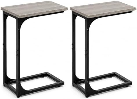 TEMI C Shaped End Table for Couch, Set of 2 Small Side Table for Sofa, TV Tray for Eating or Laptop, Accent Desk for Chair, Space Saving for Living Room Bedroom, Greige by TEMI