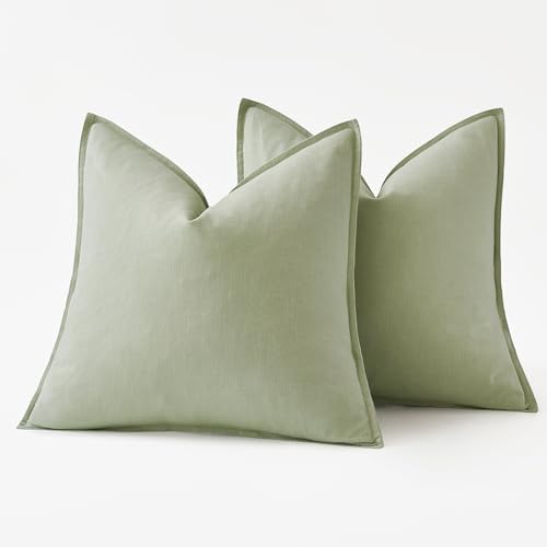 MIULEE Decorative Linen Euro Sham Pillow Covers 26x26 Light Green - Image 6