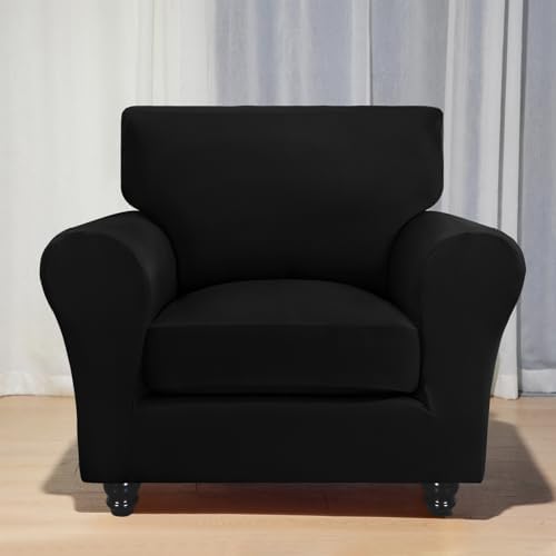 SearchI Stretch Sofa Cover Couch Covers, 2 Piece Armchair Slipcover with Separate Chair Cushion Cover, Washable Furniture Protector for Living Room(Armchair, Black) - Image 5
