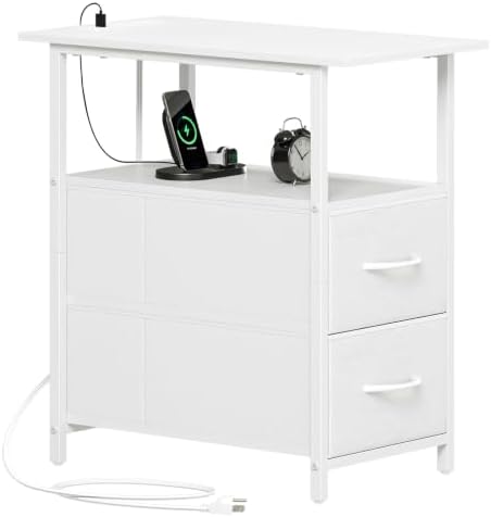 Somdot Narrow End Table with Charging Station, 2 Drawers, Slim Side Table by Somdot
