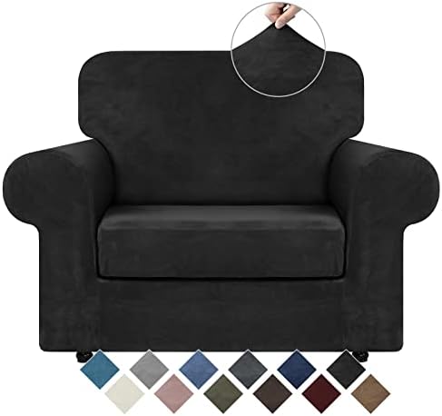 WEERRW Velvet Stretch 2 Pieces Chair Sofa Slipcovers Washable, Black by WEERRW