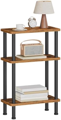 HOOBRO Narrow Side Table, 3-Tier Slim End Table No Tools Needed, Twist-On Assembly, Skinny Nightstand Sofa Storage Shelf for Living Room, Bedroom, Study, Rustic Brown and Black BF246BZ01N1 by HOOBRO