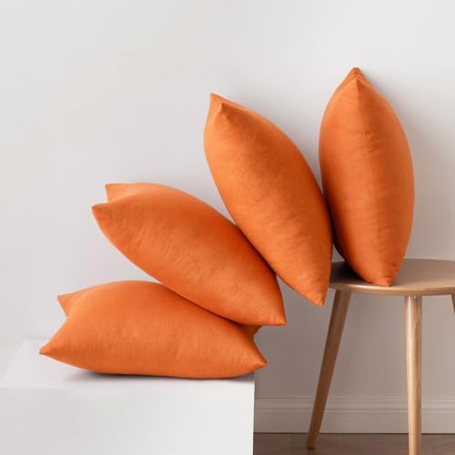 MIULEE Pack of 4 Decorative Outdoor Throw Pillow Covers Linen Waterproof Pillow Covers Summer Farmhouse Cushion Cases for Patio Garden Tent Balcony Couch Sofa 18x18 Inch Bright Orange - Image 6
