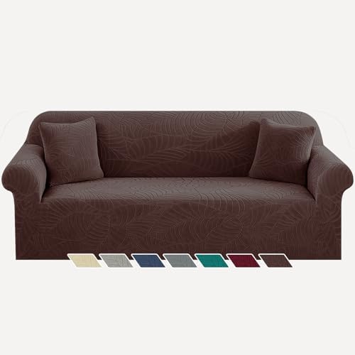 YEMYHOM Couch Cover Latest Jacquard Design High Stretch Extra Large Sofa Covers Pet Dog Cat Proof Oversized Slipcover Non Slip Magic Elastic Furniture Protector (X-Large, Begonia Leaf Coffee) by YEMYHOM