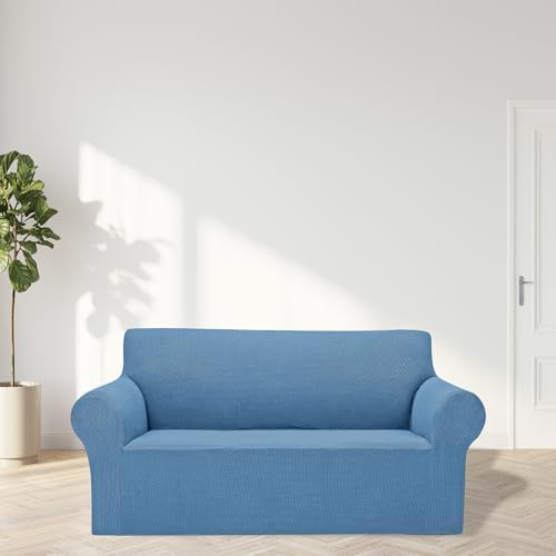 Cupuamon 2026 New Stretch Loveseat Sofa Slipcovers Couch Cover for 2 Cushion Furniture Protector Sofa Covers with Elastic Bottom Jacquard Fabric Small Checks for Pets, Kids - Riverside - Image 3