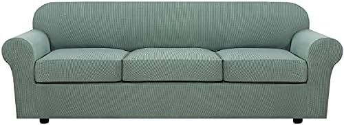 H.VERSAILTEX 4 Piece Stretch Sofa Covers for 3 Cushion Couch Covers for Living Room Furniture Slipcovers (Base Cover Plus 3 Seat Cushion Covers) Upgraded Thicker Jacquard Fabric (XL Sofa, Sage) by HVERSAILTEX