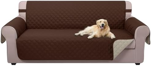 U-NICE HOME 4 Seater Sofa Cover 91''Large Couch Cover, Brown/Beige by U-NICEHOME