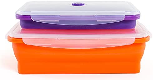 Kitchen Home Thin Bins Collapsible Containers – Set of 2 Extra Large Rectangle Silicone Food Storage Containers – BPA Free, Microwave, Dishwasher and Freezer Safe by Kitchen+%2B+Home