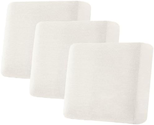 H.VERSAILTEX Super Stretch Individual Seat Cushion Covers - Sofa & Couch Cushion Slipcover Sets - Thick Jacquard Textured Twill Fabric (3 Piece XL, Porcelain White) by HVERSAILTEX
