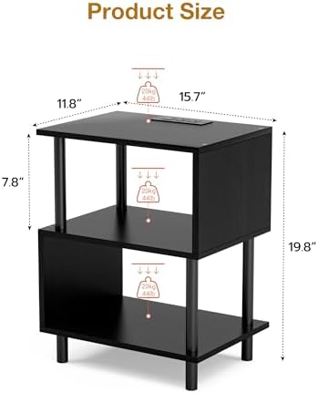 Frylr Small Side Table, End Table and Nightstand with 3-Tier Wood Shelves, Sturdy Metal Frame with 44 LBS Capacity per Shelf, Easy to Assemble for Living Room or Bedroom,Dark Oak - Image 2