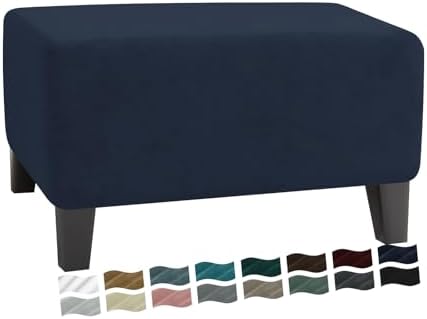 MAXIJIN Velvet Ottoman Slipcover Small Stretch Square Rectangle Footstool Slipcover Folding Storage Ottoman Covers for Living Room with Elastic Bottom (Ottoman Small, Navy Blue) by MAXIJIN