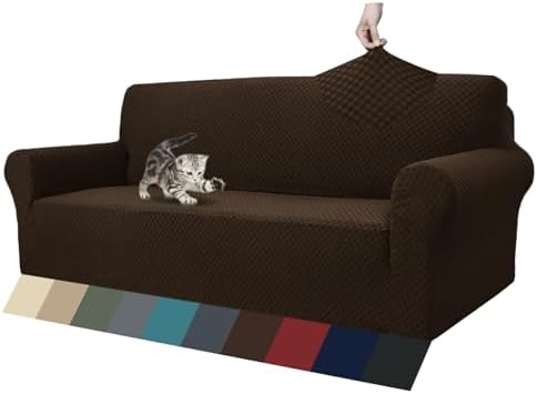 ZNSAYOTX 1 Piece Jacquard Couch Covers for 3 Cushion Couch High Stretch Sofa Cover for Pets Dogs Anti Slip Extra Large Sofa Slipcovers Furniture Protector (XL Sofa, Dark Coffee) by ZNSAYOTX