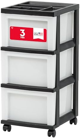 IRIS USA 3-Drawer Rolling Storage Cart, Black/Pearl by IRISUSA