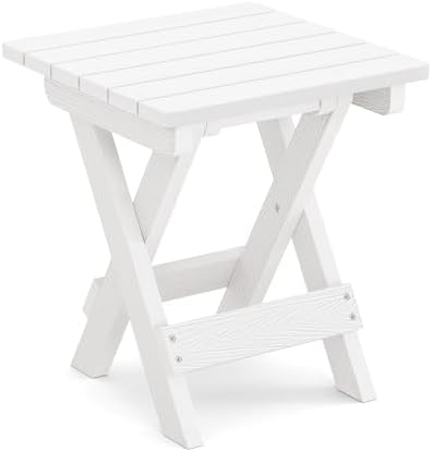 LUE BONA Small Outdoor Folding Side Table HDPS 14 Inch Height, White - Image 7