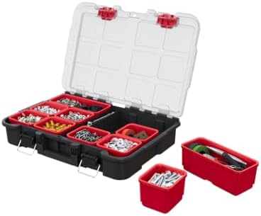 Keter Stack N' Roll Tool Organizer, Portable Small Parts Organizer with Removable Bins, Clear Lid, Lockable Storage Case for Screws, Nails, Fasteners & Hardware, Stackable Modular Tool Storage by Unknown