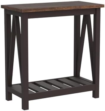 ChooChoo Farmhouse End Table, Rustic Vintage Narrow End Side Table with Storage Shelf for Small Spaces, Nightstand Sofa Table for Living Room, Bedroom Espresso 2 Pack - Image 5