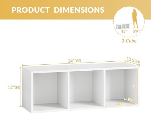 IOTXY DIY Modular Cubby Bookcase - Stackable 3-Cube Open Bookshelf, White - Image 3
