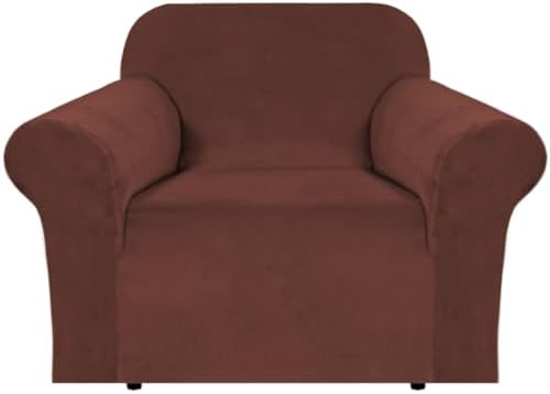 H.VERSAILTEX Stretch Velvet Armchair Cover Couch Covers 1 Cushion Chair Slipcover for Living Room Furniture Cover Crafted from Thick Comfy Rich Velour (Chair 31"-49", Burnt Brick) by HVERSAILTEX