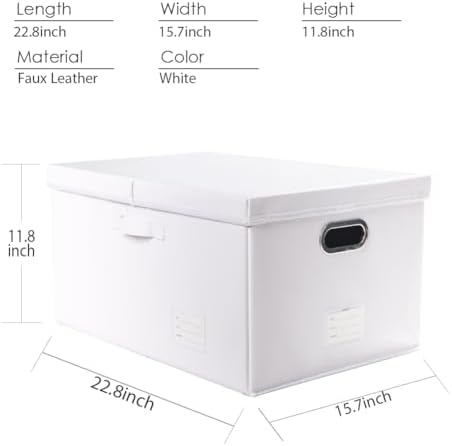 PRANDOM Collapsible Storage Box with Lid [1-Pack] Leather Fabric Foldable Storage Bin Organizer Container Basket Cube with Cover for Home Bedroom Closet Office Nursery White (22.8X15.7X11.8) - Image 5