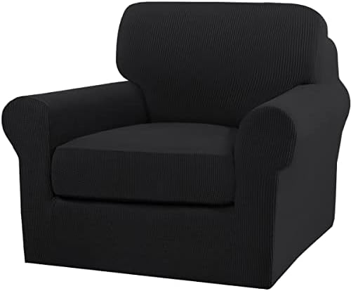 Turquoize 2 Piece Chair Covers Chair Slipcovers for Living Room Armchair Couch Cover Chair Sofa Cover with Individual Cushion Covers Furniture Cover for Chairs Feature Jacquard Fabric (Chair, Black) by Turquoize