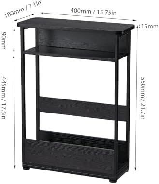 Narrow Side Table,3-Tier Slim End Table with Storage Shelf,Modern Sofa Table Thin Side Table for Narrow and Small Spaces, Skinny Bedside Table Small Nightstand with Magazine Rack Space Saving/Black - Image 3