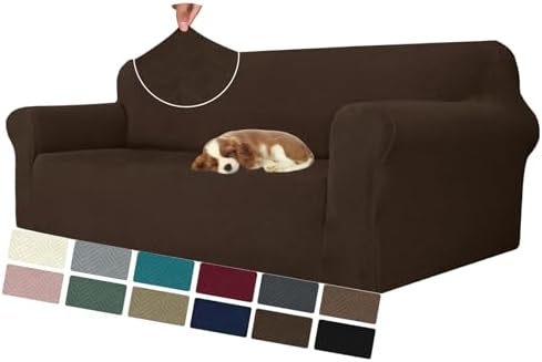 MAXIJIN Couch Covers for 3 Cushion Couch Sofa (71"-91"), 1-Piece Stretch Sofa Cover Slipcover Furniture Protector with Elastic Bottom for Kids,Dogs (Large, Diamond Pattern Coffee) by MAXIJIN