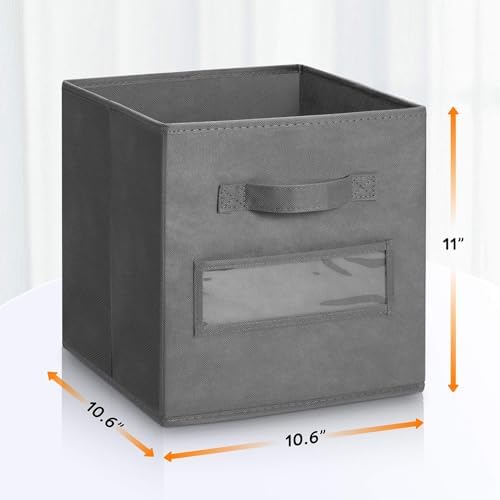 Fabric storage cubes (Set of 8) 11 Inch Cube Storage Bin, cube storage with 8 Labels Window Cards & a Pen, Foldable cube organizer bins, 11x11 storage bin, Cubby Organizer bins, Gray - Image 3