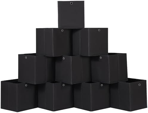 Foldable Storage Cubes Bins ,11 Inch Cloth Storage Cube Fabric Storage Box Cubes Organizer Baskets with Handles for Home Organizer Set of 10 (Black) by NieEnjoy