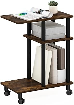 Furinno Turn-N-Tube C Shaped Side Table with Casters, Amber Pine/Black by Furinno-FitsYourSpaceFitsYourBudget