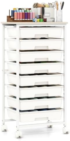 Giantex 8 Drawers Rolling Cart with Wheels, Wood Top, Sturdy Frame by Giantex