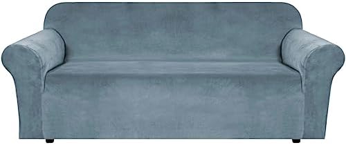 H.VERSAILTEX Stretch Velvet Sofa Covers Large Couch Covers Sofa Slipcovers Furniture Protector Soft with Non Slip Elastic Bottom, Feature Thick Comfy Rich Velour (XL Sofa, 98"-105", Stone Blue) by HVERSAILTEX