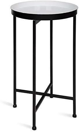 Kate and Laurel Celia Round Foldable Tray Accent Table, 14" x 14" x 25.75", White and Black, Modern Minimalist Design and Detachable Magnetic Tabletop by KateandLaurel