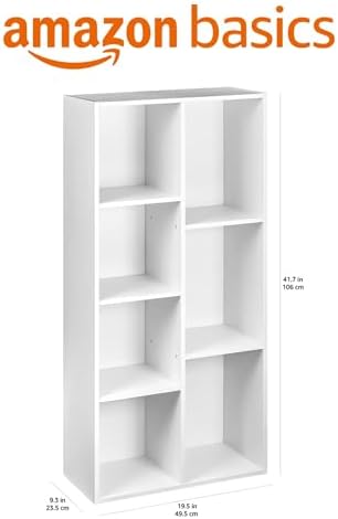 Amazon Basics 7 Cube Organizer Bookcase, Storage Shelf for Home and Office, Display Storage Organizer, Sturdy with Easy Assembly, 9.25"D x 19.49"W x 41.73"H, White - Image 3