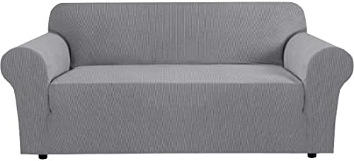 H.VERSAILTEX Stretch Slipcovers for Sofas 1 Piece Couch Cover for Dogs Washable 3 Cushion Couch Covers for Sofa Feature Thick Checked Jacquard Fabric with Elastic Bottom, Sofa Large - Dove by HVERSAILTEX