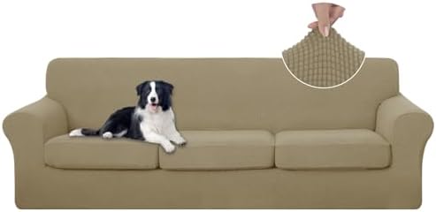 U-NICE HOME 4 Pieces Oversized Stretch Couch Cover Slipcover, Sand by U-NICEHOME