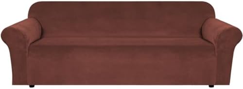 H.VERSAILTEX Stretch Velvet Sofa Covers Large Couch Covers Furniture Protector Soft with Non Slip Elastic Bottom, Feature Thick Comfy Rich Velour (Extra Large Sofa 98"-105", Burnt Brick) by HVERSAILTEX