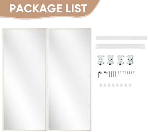 BARNSMITH 60 x 80 Inches Mirrored Closet Door, One Side Mirror with Top & Bottom Track Kits, 2-Panels Steel Frame Sliding Mirror Closet Door, Easy to Install - Image 2