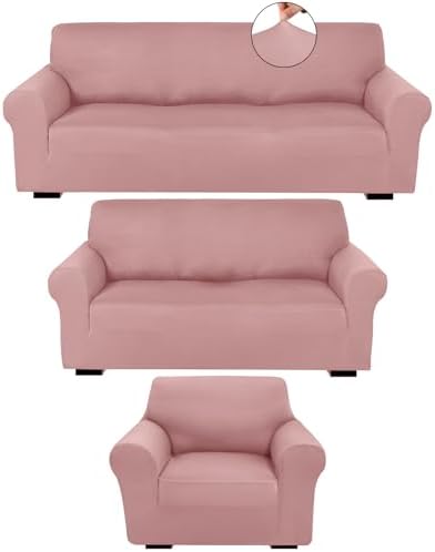 Peryiter 3 Pcs Couch and Loveseat Sofa Covers,Light Pink,Milk Silk by Peryiter