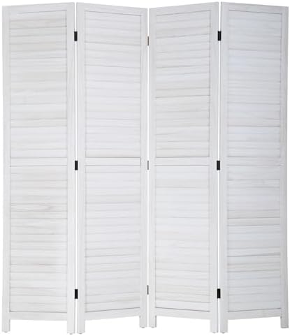 FDW 4 Panel Wood Room Divider 5.75 FT Tall Privacy Screen Folding Partition Divider for Dorm Bedroom Office, Cream by FDW