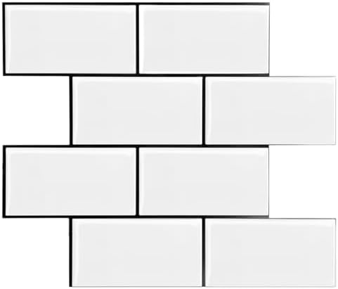 STICKGOO 10-Sheet Backsplash Peel and Stick Subway Tile, Self Adhesive Vinyl Wall Tiles, Stick on Backsplash for Kitchen and Bathroom(Thicker Design, White with Black Grout) by STICKGOO