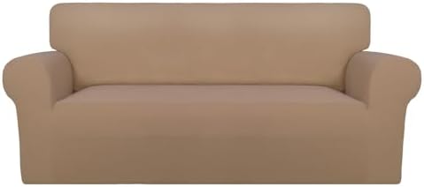 PureFit Super Stretch Sofa Slipcover – Spandex Non Slip Soft Couch Sofa Cover, Washable Furniture Protector with Non Skid Foam and Elastic Bottom for Kids, Pets (Oversized Loveseat, Camel) by PureFit