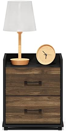 Furinno Tidur Night Stand with Drawers, 2 Drawers, Brown Walnut/Black - Image 4