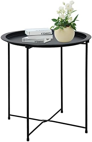 Garden 4 you End Table Metal Side Table Black Round Folding Tray Cyan Sofa Small Accent Fold-able Table, Round End Table Tray, Next to Sofa Table, Snack Table for Living Room and Bed Room by Garden4you